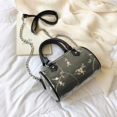 Ökológiai bőrből készült modern női táska öt színben hímzéssel és virágmotívumokkal, rövid és hosszú fogantyúval