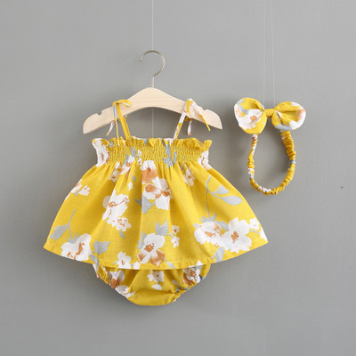 Бебешка рокля за момичета в син и жълт цвят