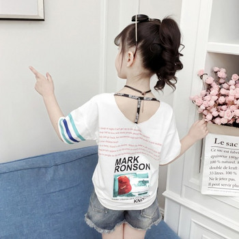 Детска модерна тениска за момичета в бял и червен цвят