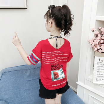 Παιδικό μοντέρνο μπλουζάκι για κορίτσια σε λευκό και κόκκινο χρώμα