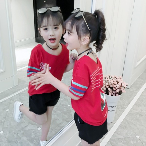 Modern gyerek póló lányoknak fehér és piros színben