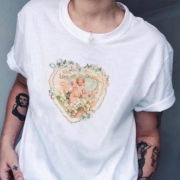 Női alkalmi póló színes nyomattal, fekete-fehérben