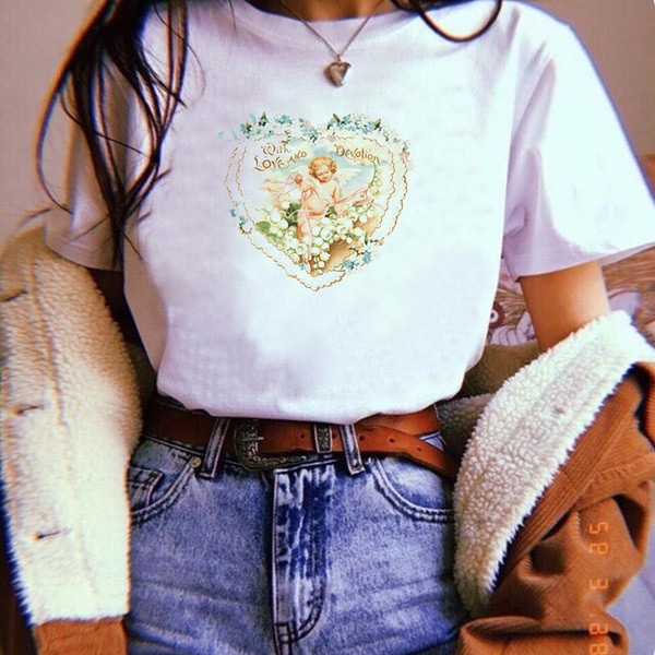 Női alkalmi póló színes nyomattal, fekete-fehérben