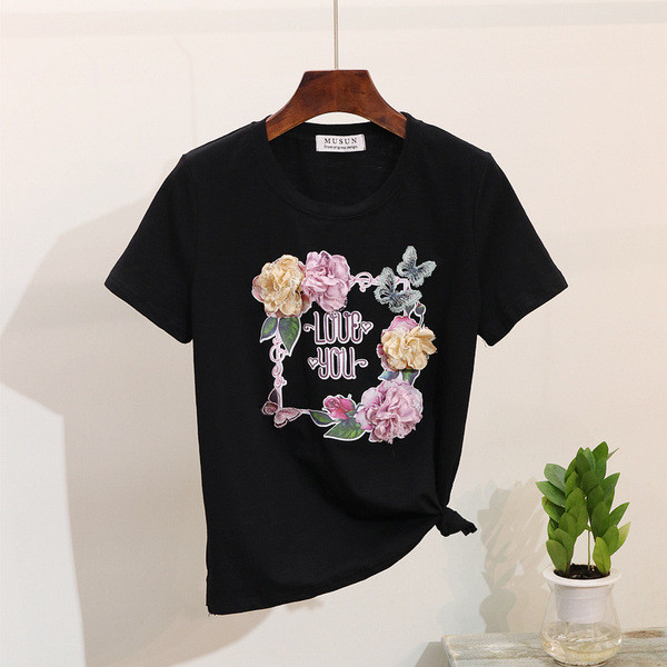 Tricou dama cu aplicatie in trei culori