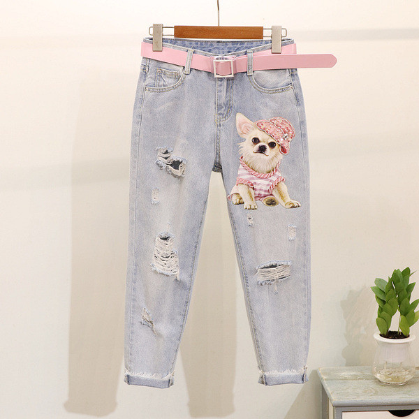 Alkalmi női póló és farmer szett rátéttel - kutya