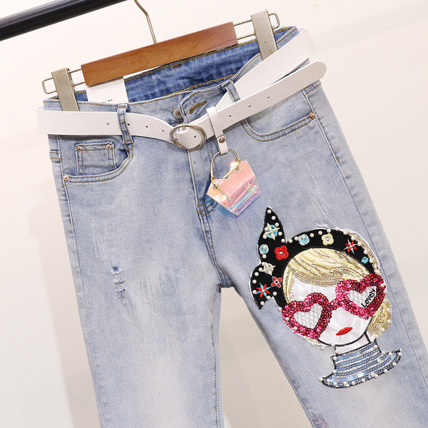 Γυναικεία καθημερινή φόρμα - μπλουάκι και τζιν με έγχρωμες εφαρμογές