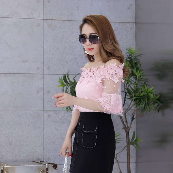 Női csipkeblúz fehér és rózsaszín színben