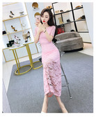 Hosszú csipke női ruha rövid ujjal hét színben