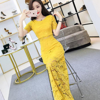 Hosszú csipke női ruha rövid ujjal hét színben