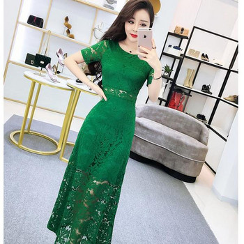 Hosszú csipke női ruha rövid ujjal hét színben