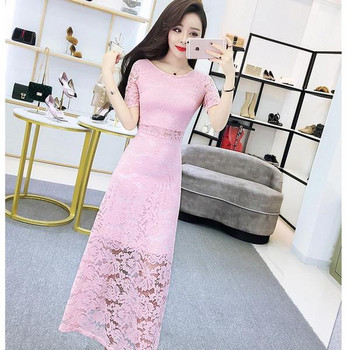 Hosszú csipke női ruha rövid ujjal hét színben