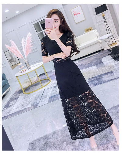 Hosszú csipke női ruha rövid ujjal hét színben