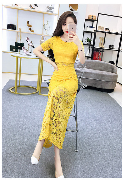 Hosszú csipke női ruha rövid ujjal hét színben