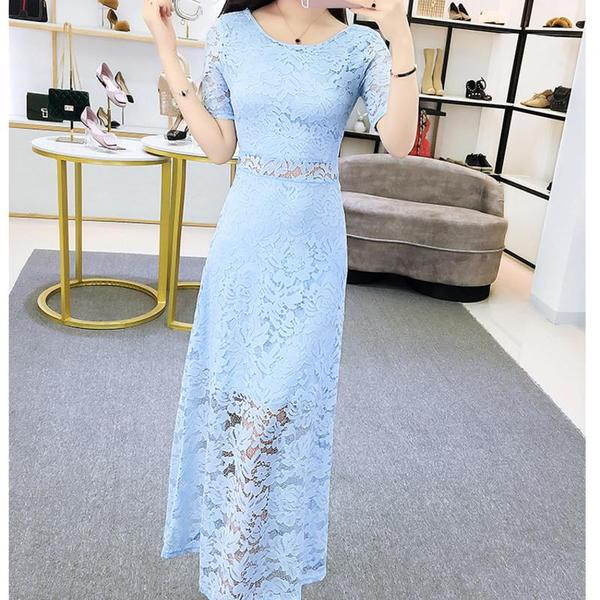 Hosszú csipke női ruha rövid ujjal hét színben