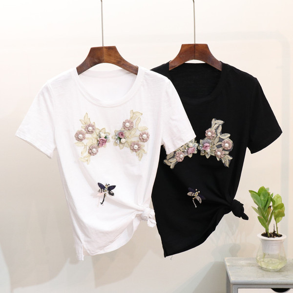 Modern női póló és farmer szett színes hímzéssel