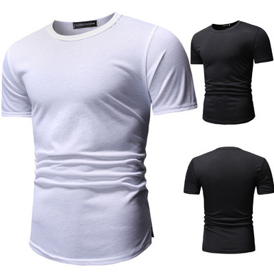 Изчистен модел мъжка тениска с овално деколте в бял и черен цвят