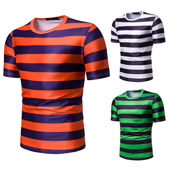 Aktuális férfi csíkos póló fehér, narancssárga és zöld színben