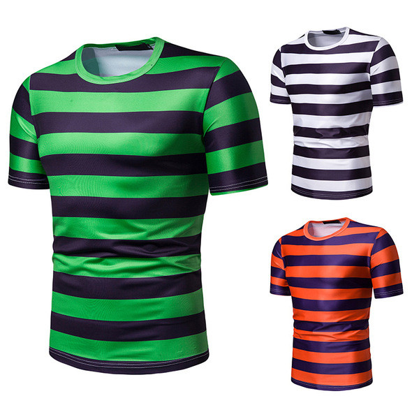 Aktuális férfi csíkos póló fehér, narancssárga és zöld színben