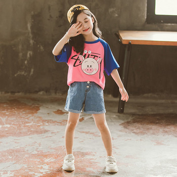Детска модерна тениска за момичета в два цвята с апликация