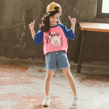 Παιδικό μοντέρνο μπλουζάκι για κορίτσια σε δύο χρώματα με εφαρμογή
