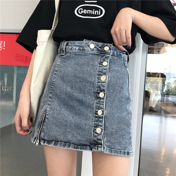 Aktuális női farmerszoknya két színben, magas derékkal