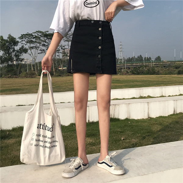 Aktuális női farmerszoknya két színben, magas derékkal