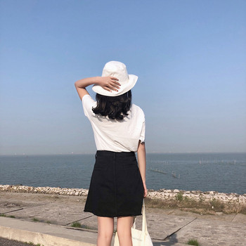 Καθημερινή γυναικεία φούστα denim σε δύο χρώματα με ψηλή μέσης