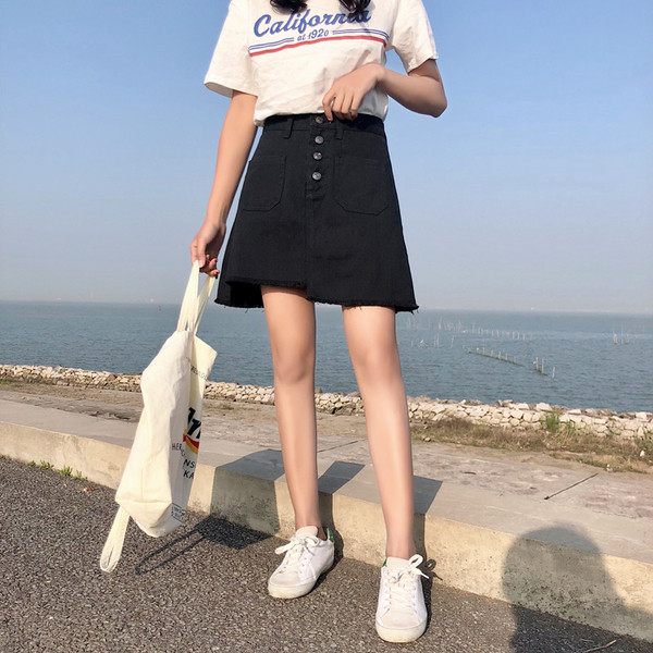 Καθημερινή γυναικεία φούστα denim σε δύο χρώματα με ψηλή μέσης