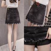 Μοντέρνα  γυναικεία φούστα denim σε γκρι με σκισμένα μοτίβα