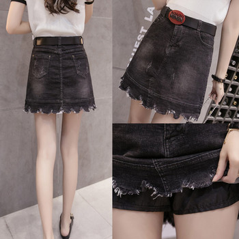 Μοντέρνα  γυναικεία φούστα denim σε γκρι με σκισμένα μοτίβα