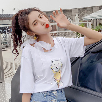 Női modern póló négy színben, rátéttel