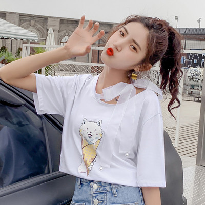 Női modern póló négy színben, rátéttel