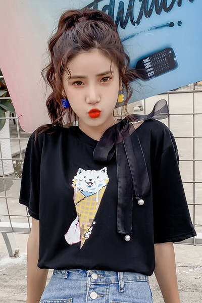 Női modern póló négy színben, rátéttel