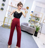 Stílusos női szett magas derekú nadrágból és felsőből vékony pántokkal, két színben