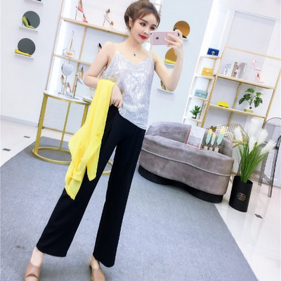 Stílusos női szett magas derekú nadrágból és felsőből vékony pántokkal, két színben