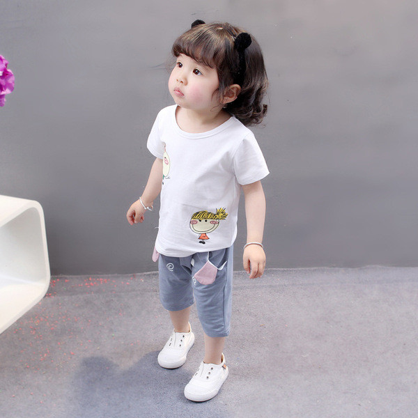 Két részből álló, fehér és rózsaszínű napi gyerekkészlet lányoknak