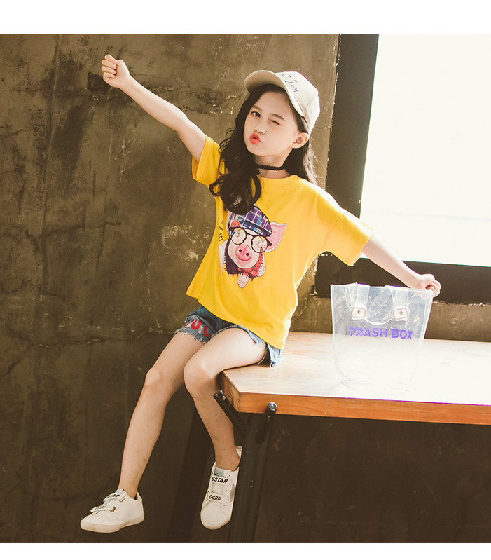 Gyermek póló három színben, rátéttel - lányoknak