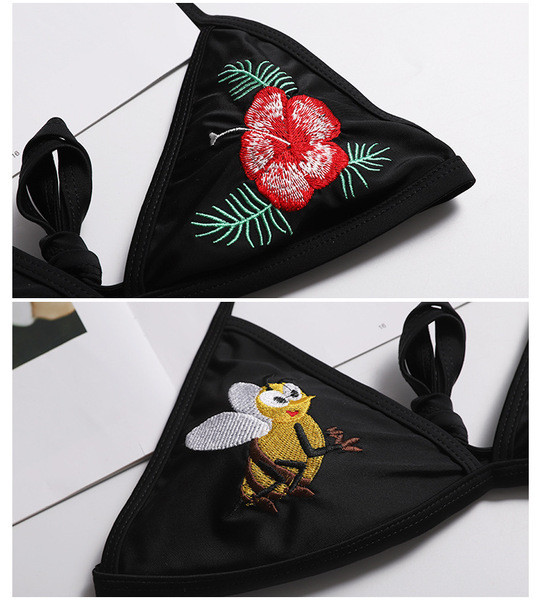 Modern női fürdőruha fekete színben és hímzéssel