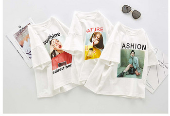 Παιδικό μοντέρνο λευκό μπλουζάκι για κορίτσια με διαφορετικές εφαρμογές