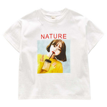 Παιδικό μοντέρνο λευκό μπλουζάκι για κορίτσια με διαφορετικές εφαρμογές