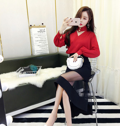 Stílusos női ing és szoknya szett tülllel