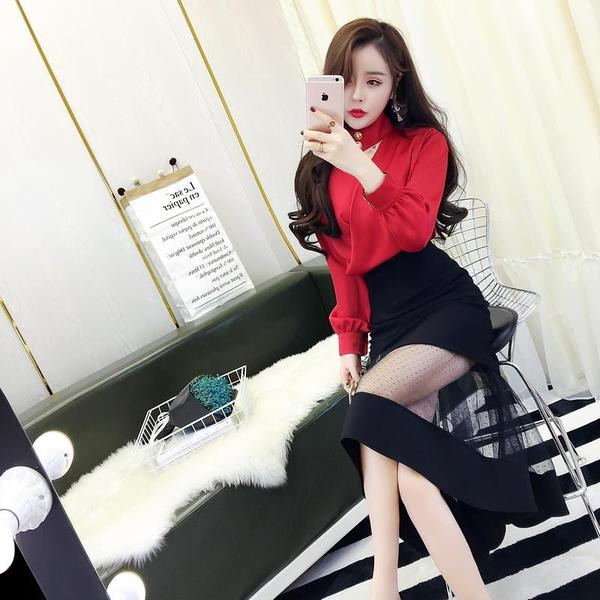 Stílusos női ing és szoknya szett tülllel