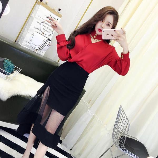 Stílusos női ing és szoknya szett tülllel