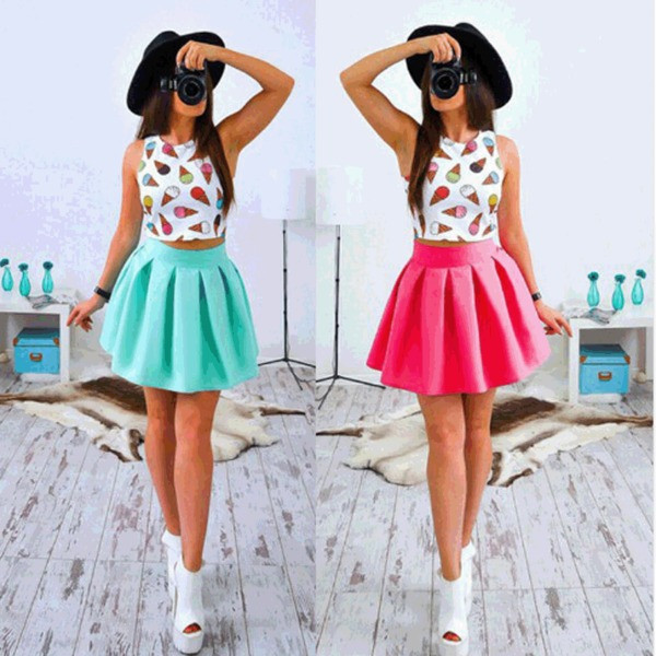 Set modern de fustă și maieu de vară pentru femei în trei culori