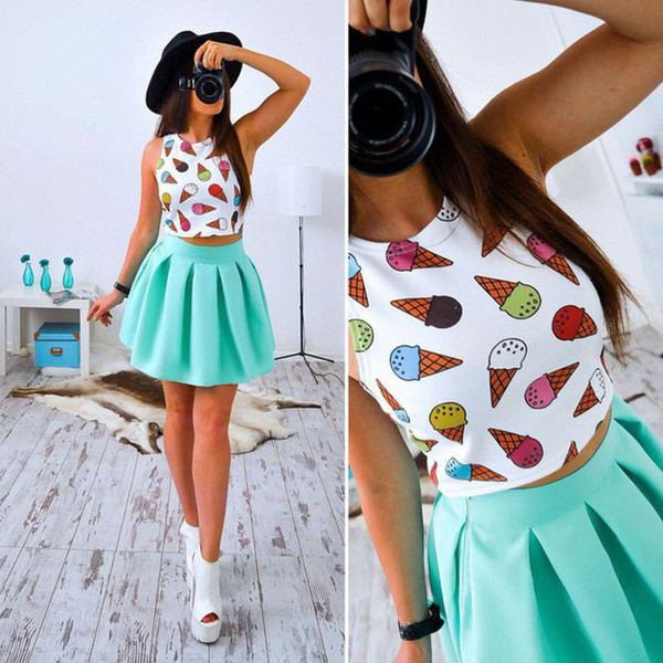 Set modern de fustă și maieu de vară pentru femei în trei culori