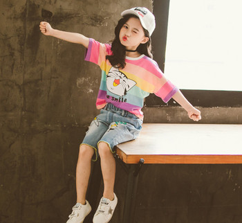 Детска тениска в два цвята с къс ръкав и апликация-за момичета