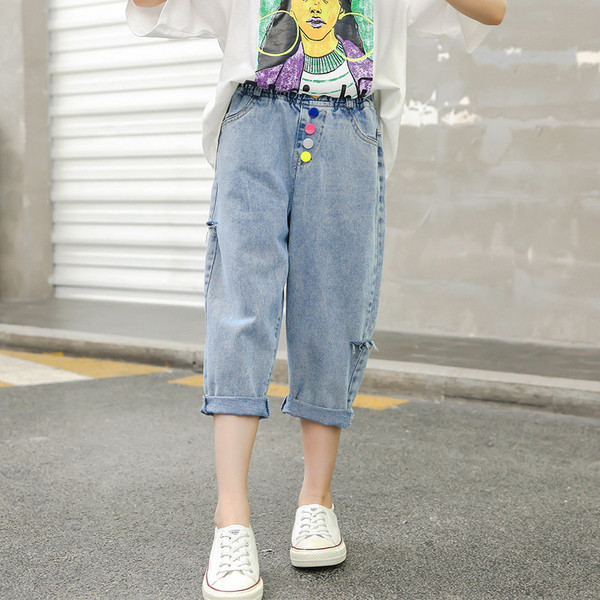 Blugi moderni pentru copii cu nasturi pentru fete