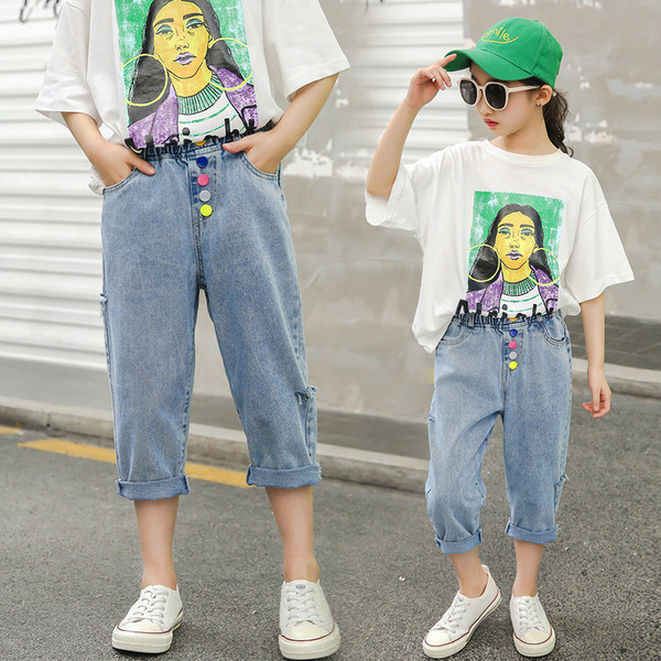 Blugi moderni pentru copii cu nasturi pentru fete