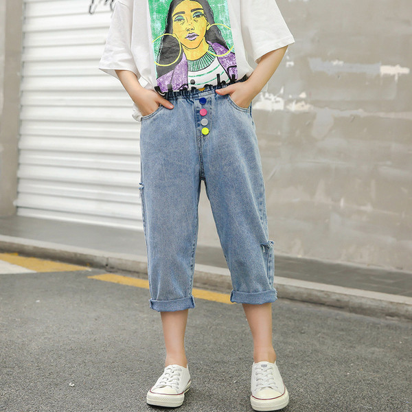 Blugi moderni pentru copii cu nasturi pentru fete