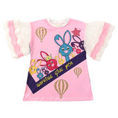 Modern, rózsaszín színű, rátéttel ellátott gyermektunika